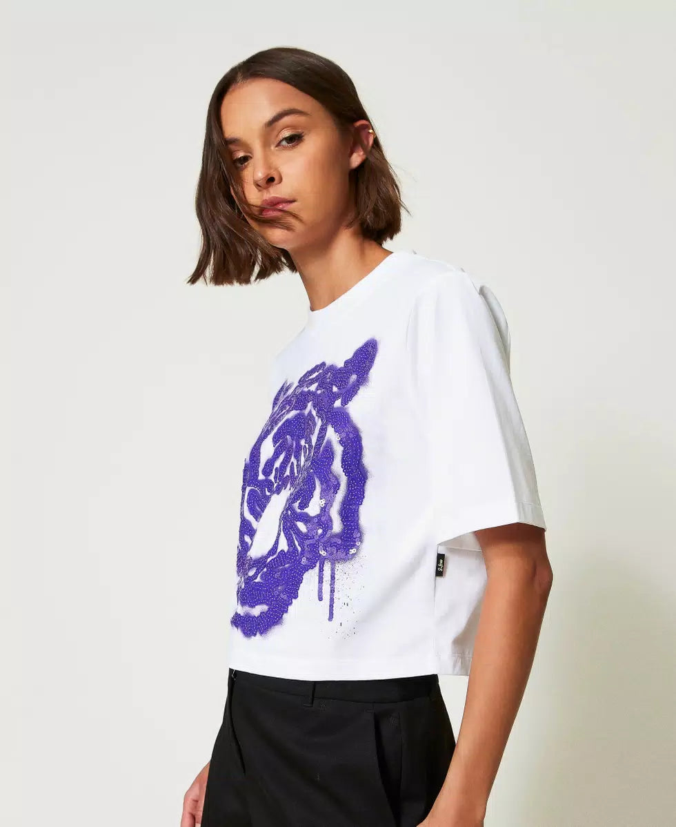 MYFO boxy T-shirt with print and sequins