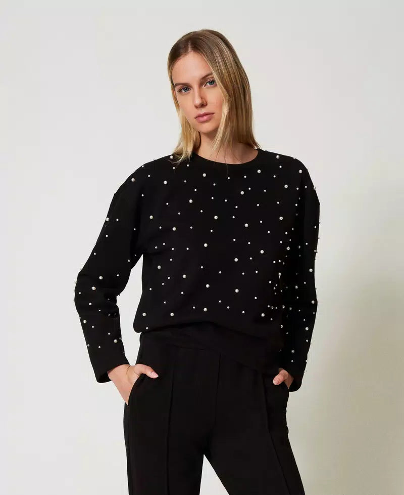 Crew neck sweatshirt with pearls