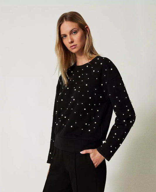 Crew neck sweatshirt with pearls