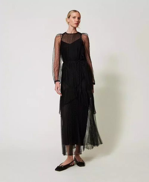 Дълга рокля от тюл с плисирани волани Twinset