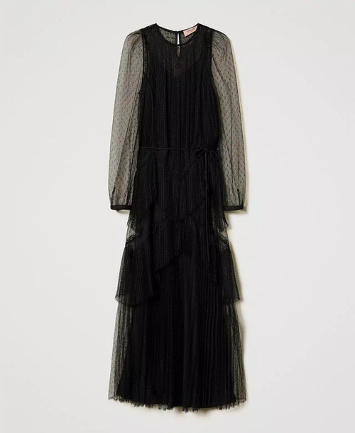 Дълга рокля от тюл с плисирани волани Twinset