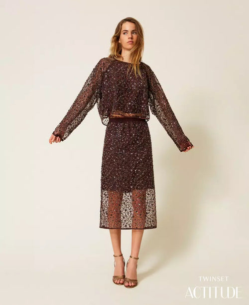 Миди пол Twinset от тюл с бродерия и пайети