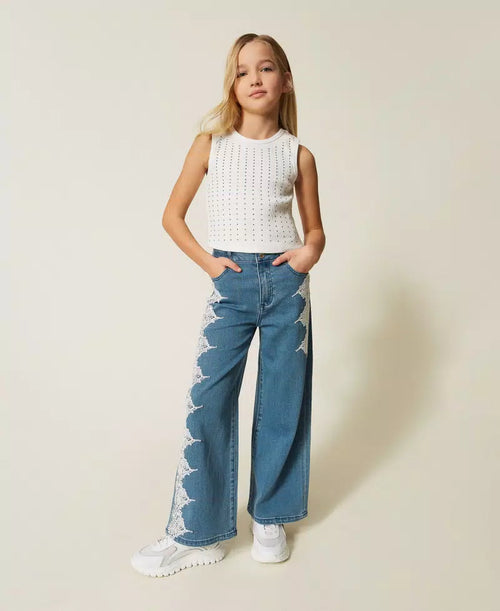 Топ Ribbed top with studs Twinset Girl