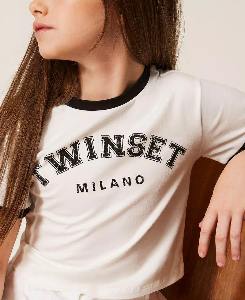 тениска с щампа на лого Twinset girl