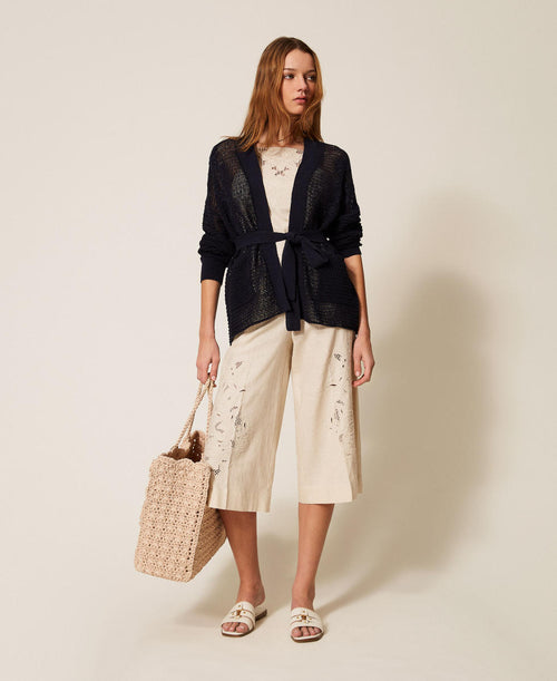 Топ от ленена смес с бродерия Twinset